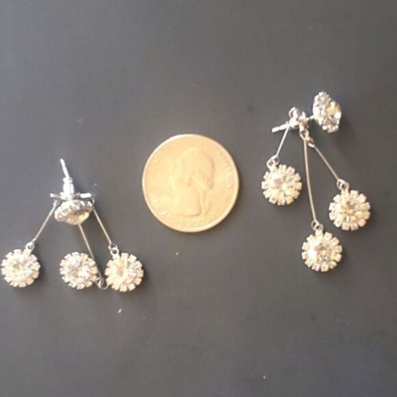 Clear White Baguette Diamond Cluster Dangle Earrings 14K Gold 925 Silver - Picture 8 of 10